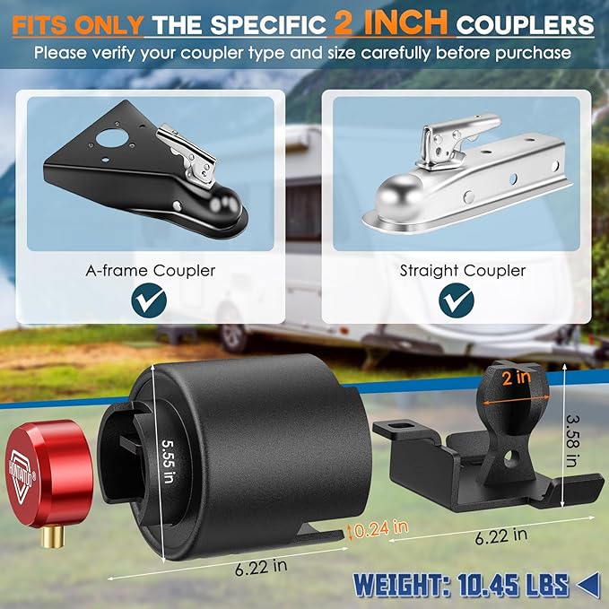 2" Heavy Duty Trailer Lock - Ball Coupler and Safety Chains Anti-Theft, Solid Steel Trailer Tongue Lock for RV, Boat, Camper, Cargo Trailers Trailer Hitch Locks