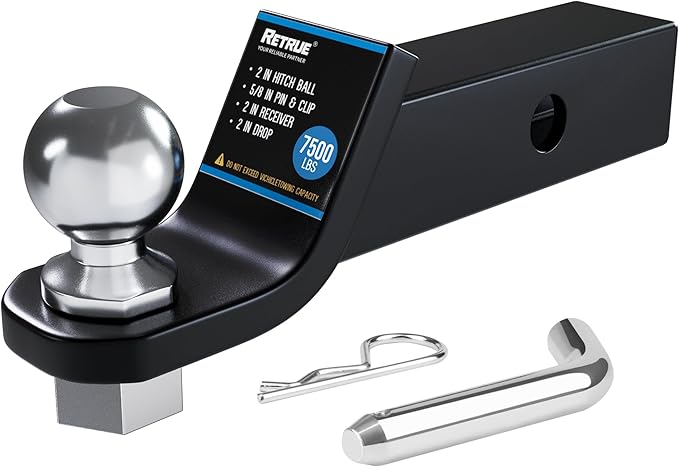 RETRUE 2 Inch Trailer Hitch Ball Mount with Hitch Pin, 7500lbs, 2 Inch Drop, Fits 2 inch Receiver, Black