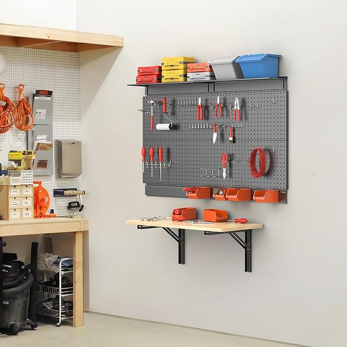 TORACK Heavy Duty Wall Mounted Folding Workbench, Space-Saving Collapsible Wall Table/Desk for Garage Workshop, Holds Up to 150 lbs(Board Size: 31.5 x 15.75 in)