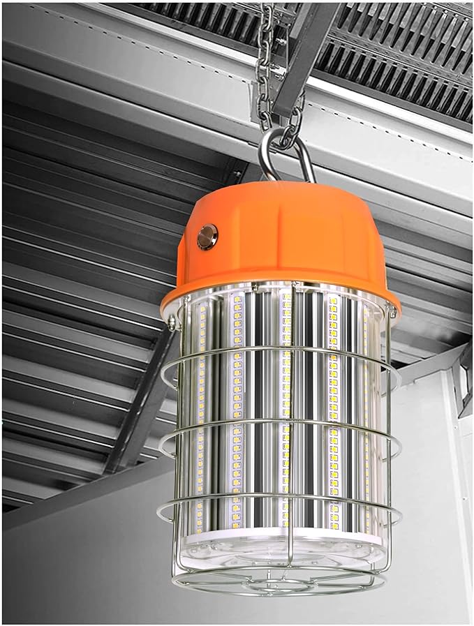 250W LED Temporary Work Light, Portable Hanging Work Construction Light,5000K 35,000 Lumens Light with Stainless Steel Shield and Hook,for Indoor Mine Job Site Lighting, Plug and Play