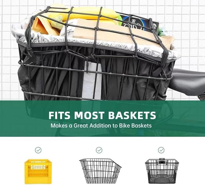 Bike Cargo Net for Bike Tote and Basket, Cargo Netting for Bike Storage, 15.7” x 15.7”, Expandable Bungee Net with 6 Hooks, Bicycle Accessories, Black Color