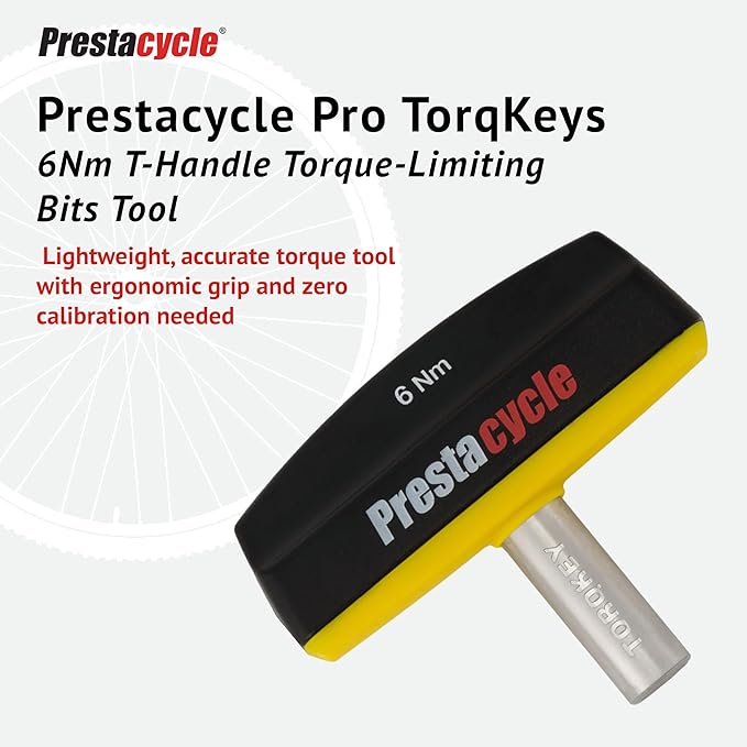 Prestacycle Pro TorqKeys 6Nm T-Handle Torque Limiting Tool – Torque Wrench Bit with Ergonomic Low-Profile Grip, Magnetic 1/4" Hex Bit Retention, Durable Zinc Shaft