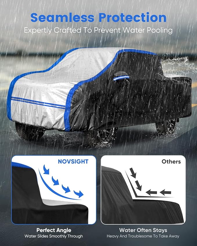 NOVSIGHT Waterproof Pickup Truck Cover for Full-Size Trucks, Heavy Duty 10-Layer All Weather Outdoor Cover with Windproof Straps, Fits 242-255 in, for F150 Silverado 1500 Sierra 1500 Ram 1500