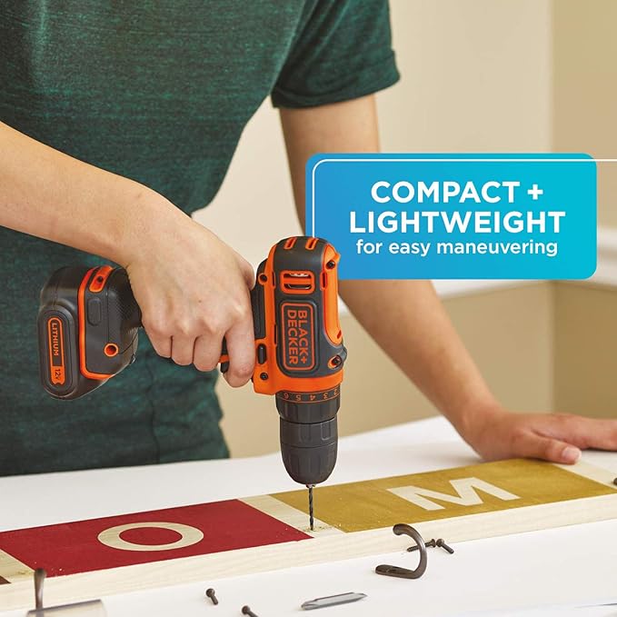 BLACK+DECKER 12V MAX Cordless Drill/Driver, Battery and Charger Included (BDCDD12C)