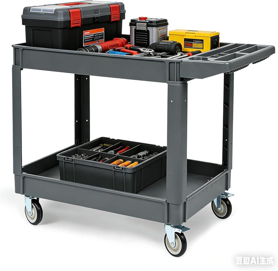 2 Tier Metal Utility Cart,330 Lbs Metal Heavy Duty Utility Cart On Wheels,2 Shelf Steel Rolling Tool Cart, Tool Storage Organizer for Mechanic, Garage, Workshop, Warehouse (Gray, 40x17x33.5)