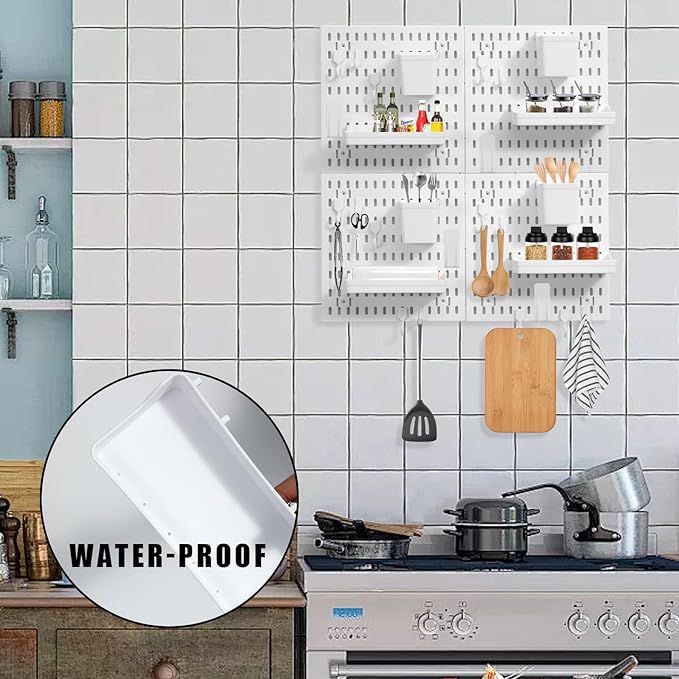 Dualshine Premium Pegboard Combination Kit, White Pegboard Wall Organizer with 4 Small Plastic Panels and 38 Accessories, Ideal for Craft Room, Bathroom, Nursery Storage, and Office (22"*22")