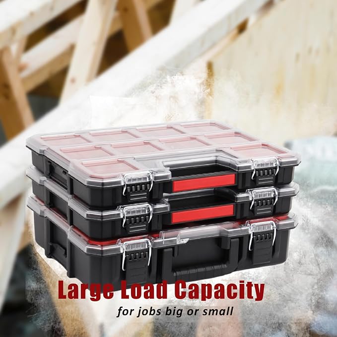 Tools Organizer, Small Parts Storage Toolbox, 17.3 * 13.7 * 2.5" Durable Hardware Box Storage, with Removable Inner Cups