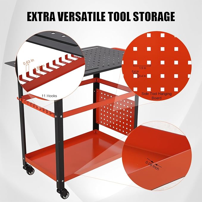 Heavy-Duty Welding Table with Wheels, 36"X24" Portable Welder Workbench with 5/8" Fixture Holes & Storage Panels for Shop & Workshop | Mobile Welding Station & Fabrication Table