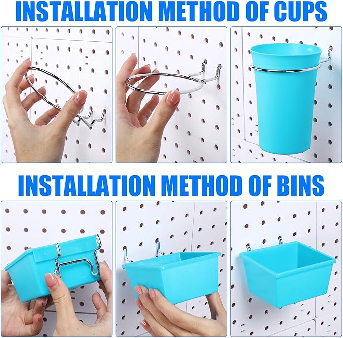 Sieral 64 Pieces Pegboard Bins Pegboard Cups with Hooks and Loops Peg Hooks Assortment Organizer Accessory for Organizing Accessories Tools Storage Office Workshop Garage Workbench (Blue)