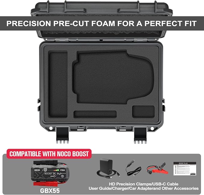 LOTOCASE Case for NOCO GBX55 – Waterproof Hard Shell Carrying Case with Custom Pre-Cut Foam, Shockproof Protective Travel Box Compatible with Boost GBX55 UltraSafe Jump Starter