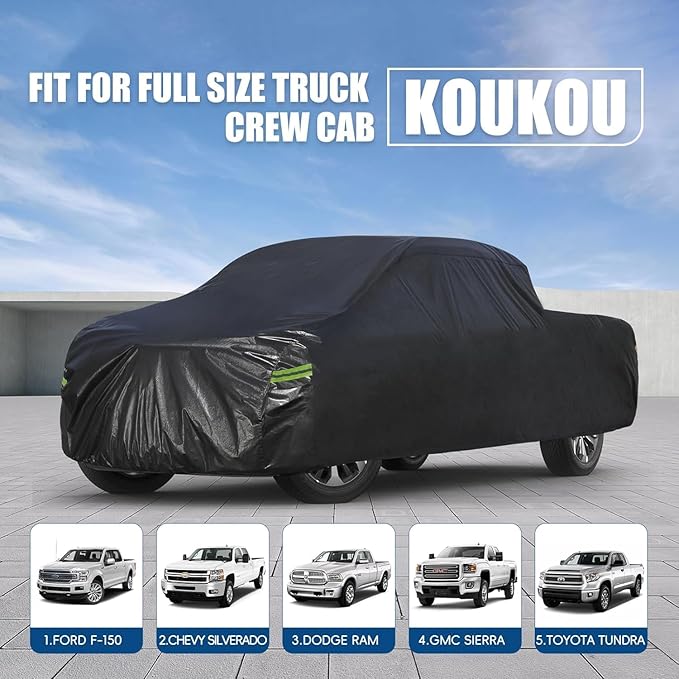 KouKou Truck Cover Waterproof All Weather, 7 Layers Heavy Duty Pickup Truck Cover Outdoor Length from 243 to 250 inches,Universal Fit SuperCrew Bed Ford F150 F250 F350,Nissan Titan,Toyota Tundra ect.