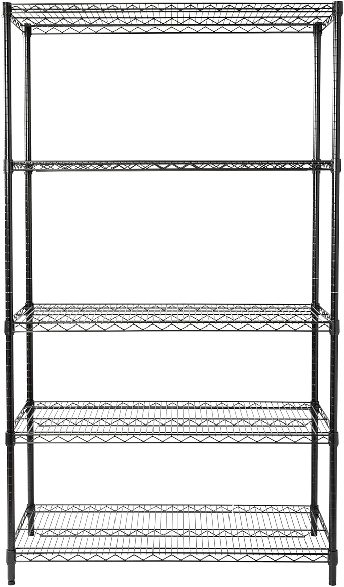 Honey-Can-Do 5-Tier Heavy-Duty Adjustable Shelves, Metal Storage Rack with 800-lb Shelf Capacity, Black, 18" W x 42" L x 72" H