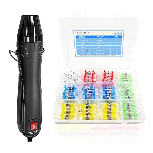 400PCS Solder Seal Wire Connectors Kit with Dual Temp Heat Gun, Heat Shrink Solder Butt Connectors Waterproof Electrical Terminals for Automotive Marine Boat RV Wiring Repair (400, Black)