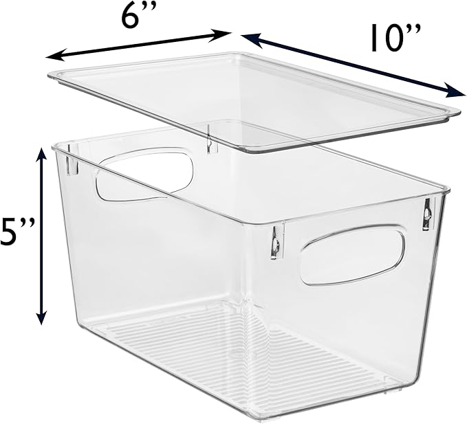CLEARSPACE Plastic Pantry Organization and Storage Bins with Lids - Perfect Kitchen Organization or Kitchen Storage - Fridge Organizer, Refrigerator Organizer Bins, Cabinet Organizers