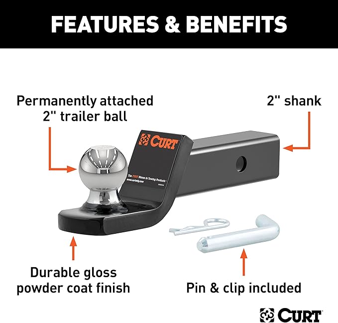 CURT 45134 Fusion Trailer Hitch Mount with 2-Inch Ball & Pin, Fits 2-In Receiver, 7,500 lbs, 2" Drop