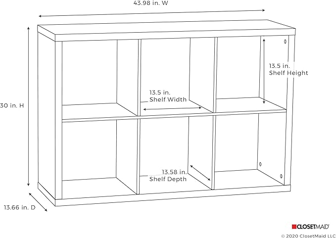 ClosetMaid 6 Cube Storage Shelf Organizer Bookshelf with Back Panel, Easy Assembly, Wood, Dark Chestnut Finish