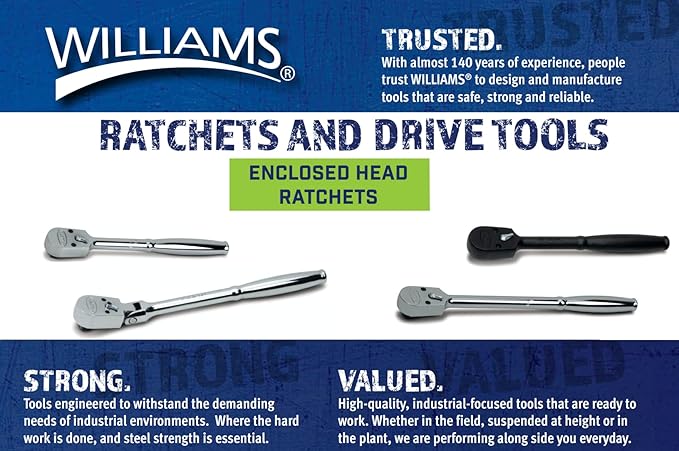 Williams JHWS-52EHA 1/2-Inch Drive Enclosed Head Ratchet with Chrome Finish, Single Pawl Ratchet Design, 36 Tooth Gear Engagement - 10-1/4 Inches