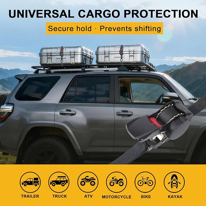 Ayaport Retractable Ratchet Straps 1in x 12.5ft – Heavy Duty 1200lbs Break Strength Ratchet Straps Self Retractable Tie Down with S Hooks for Motorcycles, Dirt Bikes, Atvs, Trucks, Cargo, Trailers