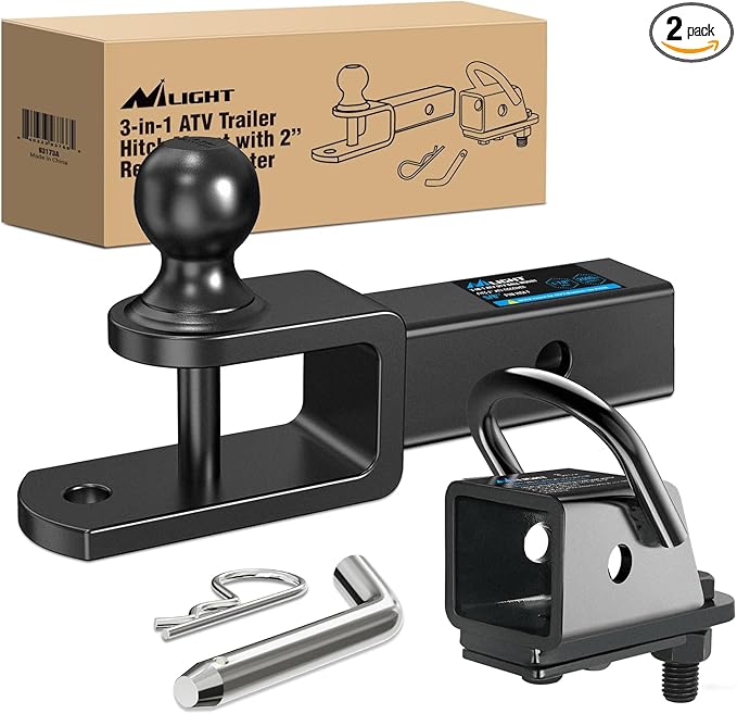 Nilight 3 in 1 ATV UTV Multi Hitch Mount with 2 Inch Receiver 1-7/8 inch Ball Hitch Rated 2000 LBS Winch Strap Loop Rated 5000 LBS