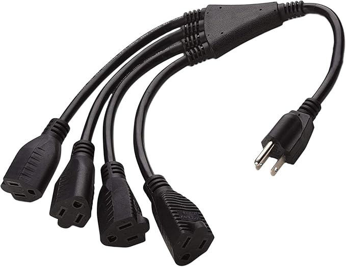 4 Way Power Splitter - 1 to 4 Extension Cord Splitter, 1.5' Short Extension Cord UL Listed, Outlet Splitter 3 Prong, Power Strip Outlet Plug, Y Style Extension Cord, Black, SJT 16 AWG by Luxury Office