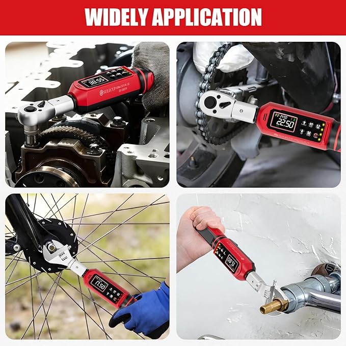 Adjustable Digital Torque Wrench 0.66-44.29Ft.Lb/0.9-60N.m,9x12 mm Open End Hvac Torque Wrench with 3/8 Drive Ratchet Head&42mm Jaw, Vibration, Buzzer,LED Notification for Split AC, Bike, Moto