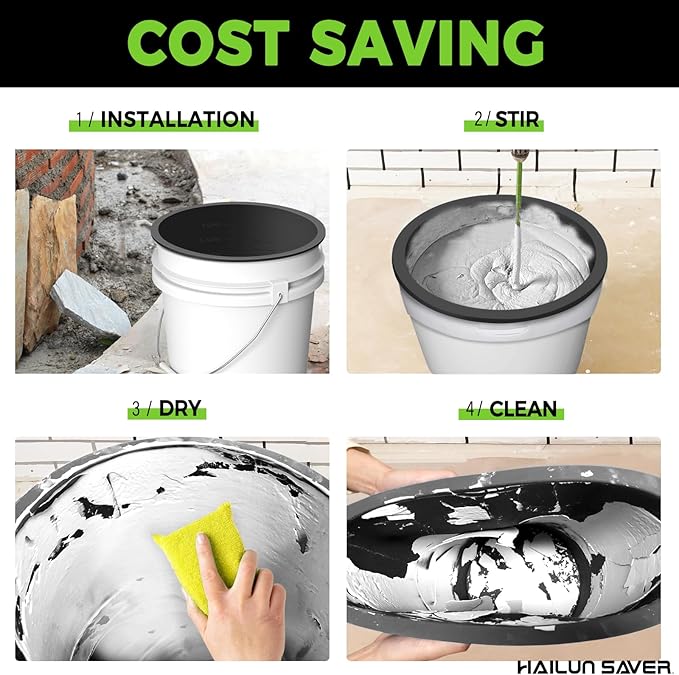 4mm Thick Silicone Bucket Liner for 5 Gallon Buckets, Leakproof Concrete Mixing Liner with Measurements, Reusable Heavy Duty Insert for Thinset, Grout, Mortar & Paint