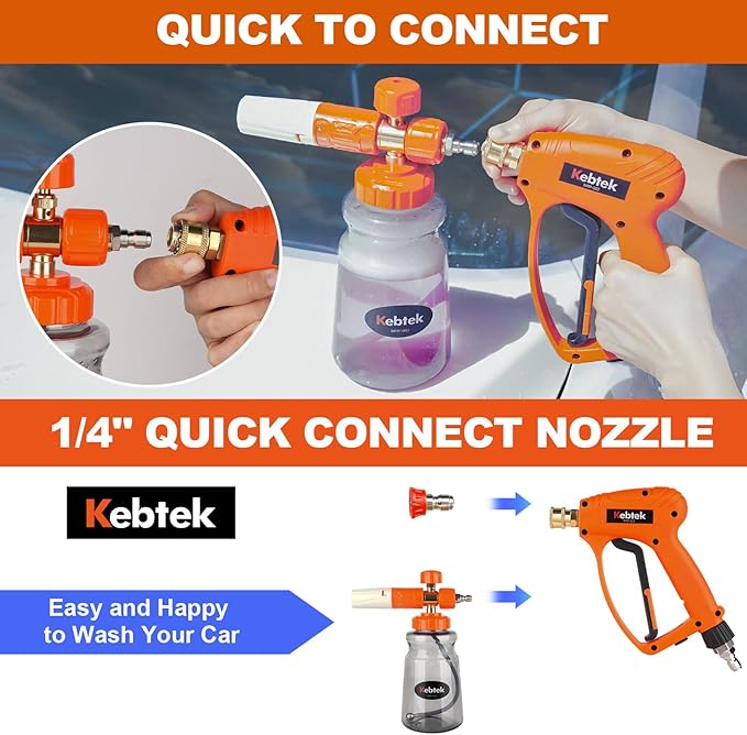 Kebtek Short Handle Pressure Washer Gun Quick Connect, Commercial 5200 PSI /15.8 GPM Power Wash Gun with M22-15mm Coupler 5PCS Nozzle Tips Compatible with Foam Cannon for Car Washing
