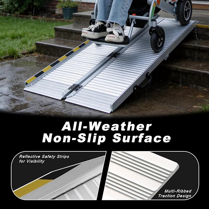BEJONI Portable Wheelchair Ramp 3FT, Aluminum Folding Handicap Ramp, 30''W Non-Slip Surface, Wheelchair Ramps for Home Steps, Doorways, Threshold, Scooters