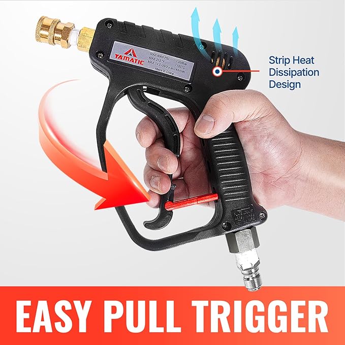 YAMATIC Pressure Washer Short Gun 5000 PSI - Stainless Steel 3/8" Swivel Plug & M22-14mm Coupler, Power Washer Stubby Trigger Handle with 1/4" Quick Connect for Foam Cannon Car Wash