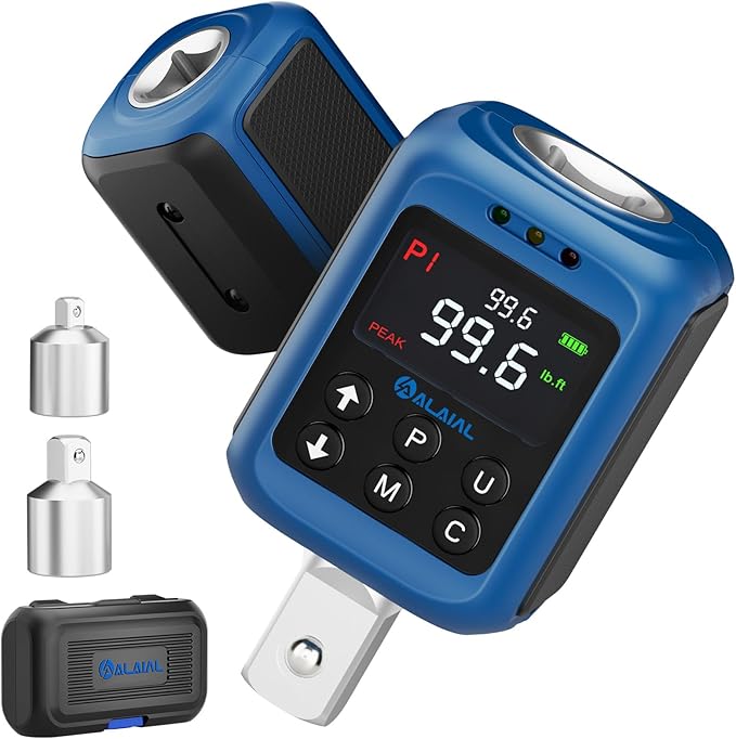Digital Torque Adapter 1/2", 1.5-99.6 Ft-lb/2-135 Nm, Digital Torque Wrench Converter with ±2% Accuracy, Buzzer and LED Indicator, 2 Modes, 4 Units, 3/8'' & 1/4'' Adapters for Car, Moto