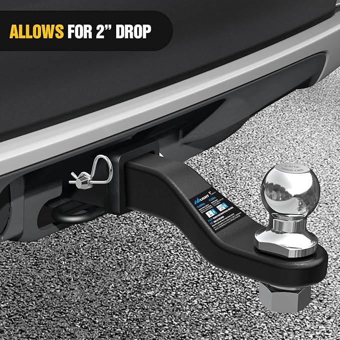 Nilight Forged Trailer Hitch Mount with 2-5/16-Inch Ball Fits 2 Inch Receiver Square 5/8" Hitch Pin Clip 15000 lbs 2" Drop, 1-1/4” Hole, Gloss Black Powder Coat