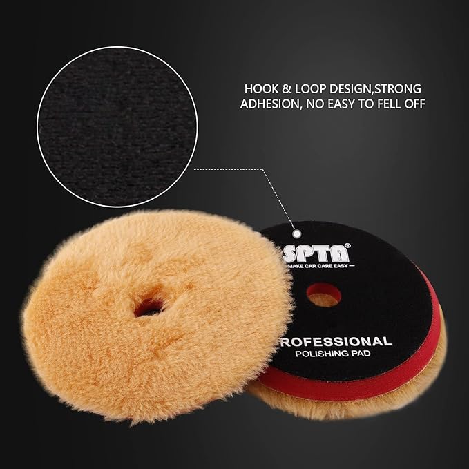 SPTA Wool Buffing Polishing Pads, 3Pcs 6" (150mm) Coarse Medium Cutting Car Wool Pads, with Hook and Loop for Car Polisher Car Polishing and Buffing -WPMIXS6