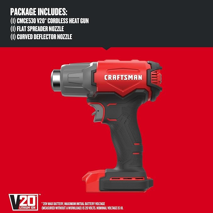 CRAFTSMAN V20 Cordless Heat Gun, Up to 950 Degrees, Portable Heat Gun, Tool Only (CMCE530B)