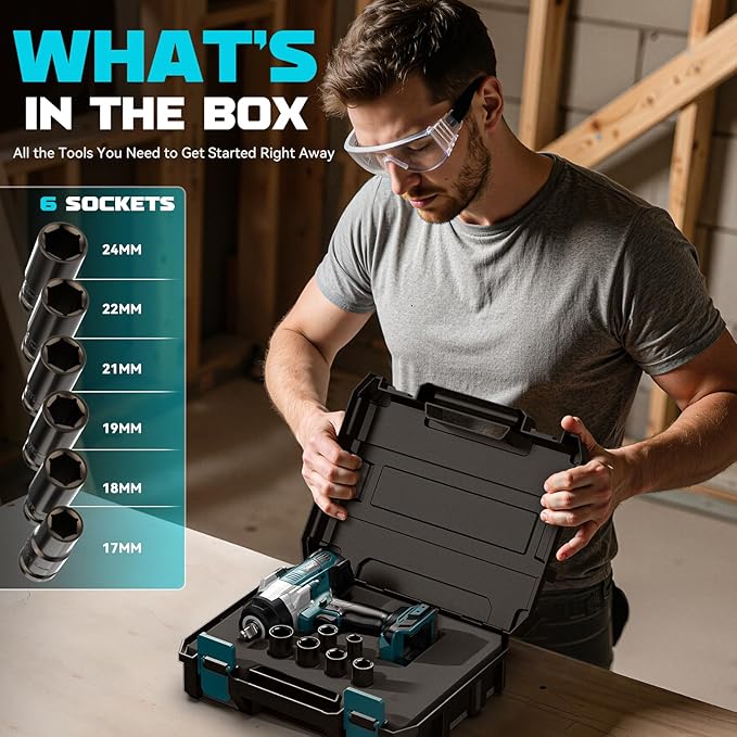 DIYtoolifz Cordless Impact Wrench 1/2" Compatible with Makita 18v Battery, 1700 Ft-lbs High Torque Impact Driver with 6Pcs Sockets & Storage Case, Impact Gun with 4 Modes & LED Light(Tool Only)