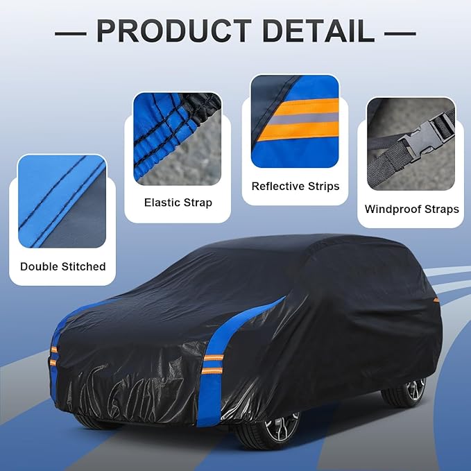 Car Cover Waterproof All Weather for Automobiles, Full Exterior Covers for Hatchback (163-178 inch) Universal Fit for Honda Fit, Toyota Matrix, vw Golf etc. Rain Winter Sun Snow Protection.