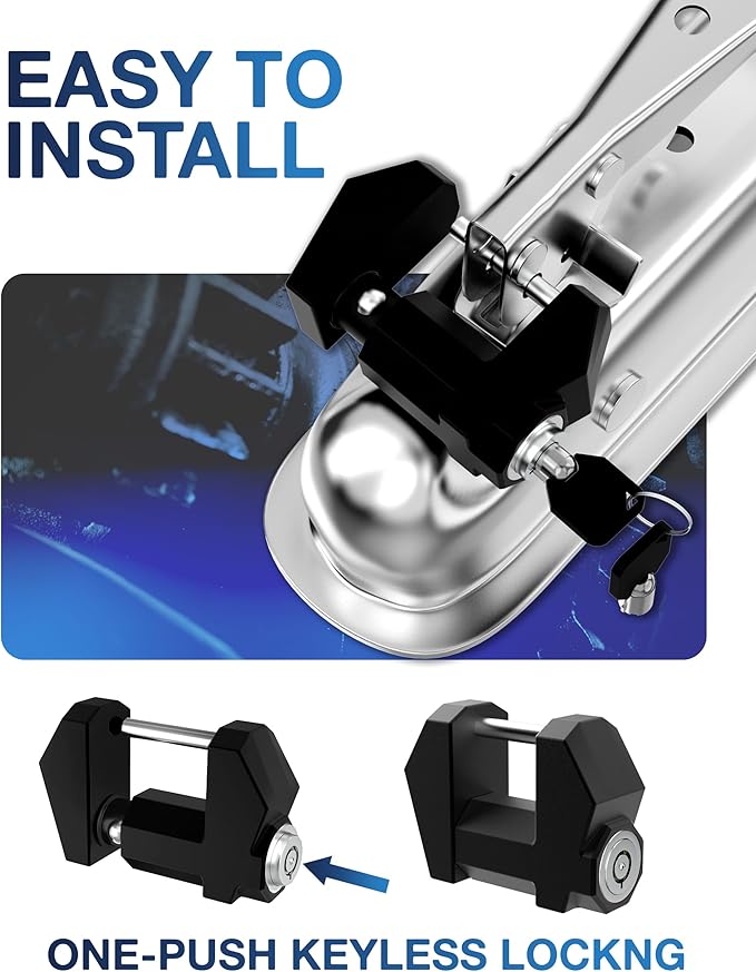 TOPICK Trailer Tongue Coupler Lock, Dia 1/4'', Extra Wide 1.2'' Span, High-Security Latch Lock for Wide Trailer Coupler, for RV, Boat, Truck, and Car Tow Hitch, Cyberpunk Futuristic Style