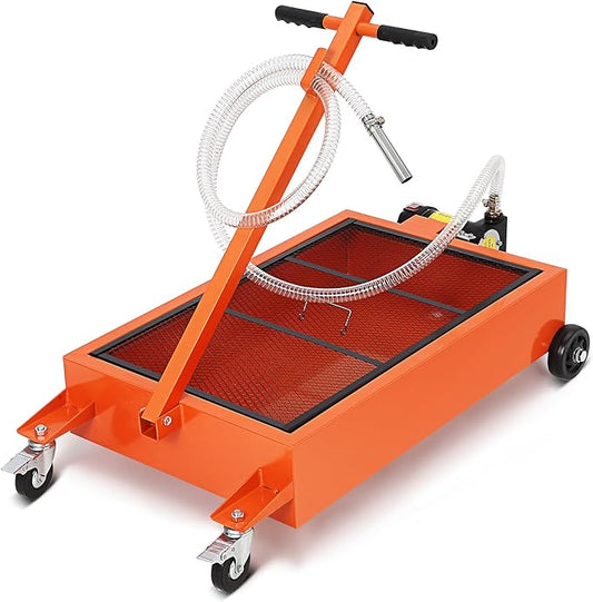20 Gallon Oil Drain Pan with 110V Electric Pump, Low Profile Oil Drain Pan for Oil Change, Oil Change Pan with 8.2 Ft Hose and Folding Handle, Rolling Oil Drain Cart for Car, SUV, Trucks