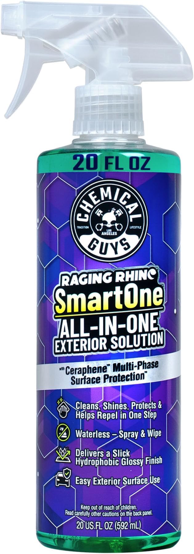 Chemical Guys Raging Rhino Waterless Car Wash, Quick Detailer & Spray Protectant, No Rinse Exterior Cleaning Solution for Paint, Glass, Wheels, Plastic & Chrome (Spray, Wipe, Shine & Protect) 20 Fl Oz