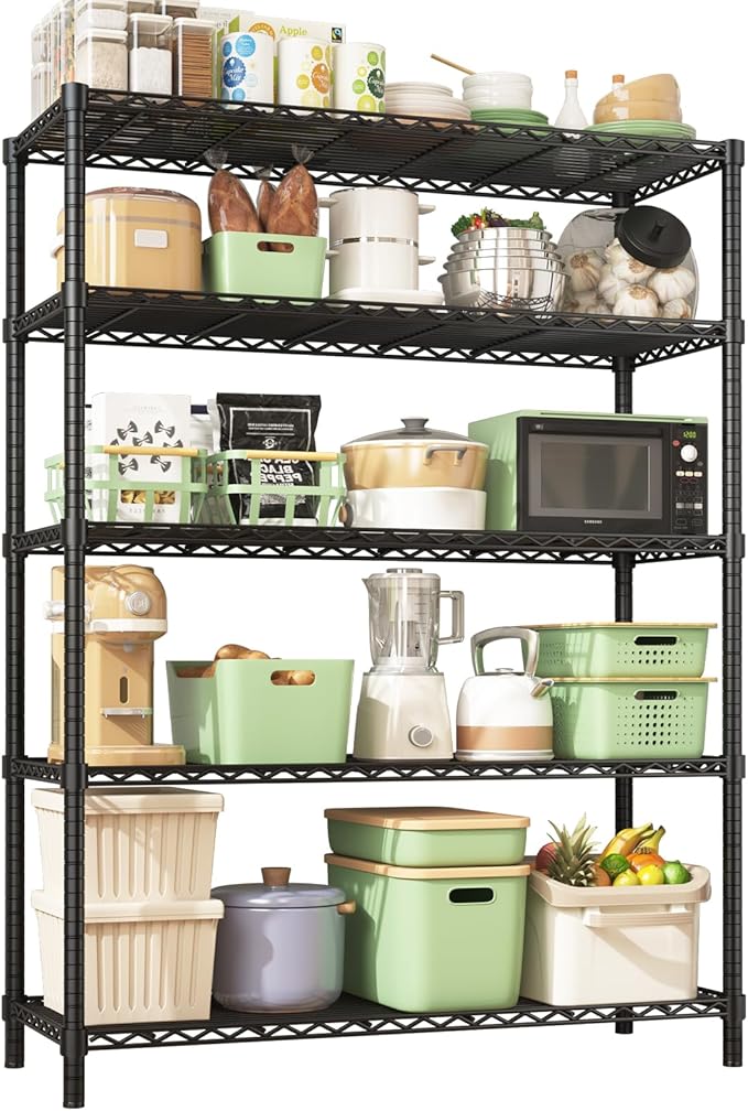 45" W x 20" D x 72" H Heavy Duty Wire Shelving Unit, 5-Tier Utility Storage Rack 2000 lbs Capacity, Adjustable Garage Shelves for Kitchen Garage Pantry, Easy Assembly
