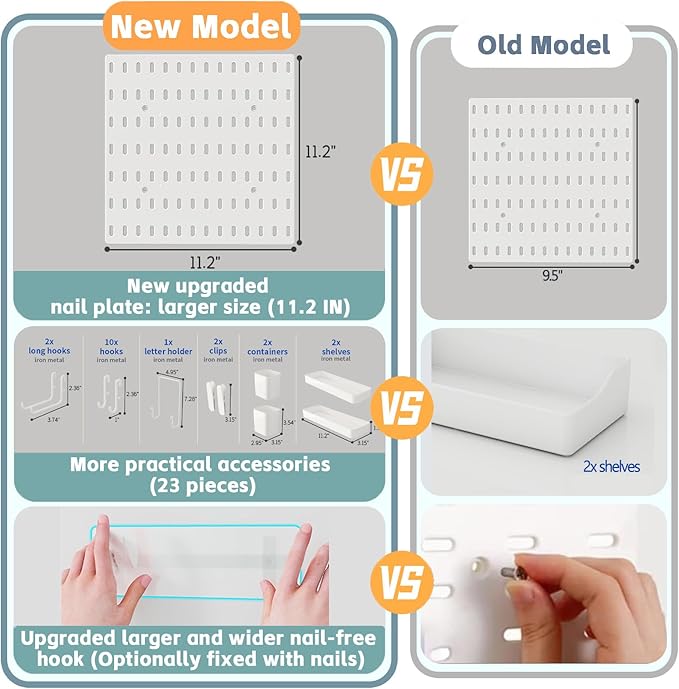 Nafenai Peg Board, Modular Hanging Peg Board Combination Kit with Accessories for Wall Organizer, Crafts Organization, Ornaments Display, Wall Peg Board (22 Inches x 22 Inches, White)