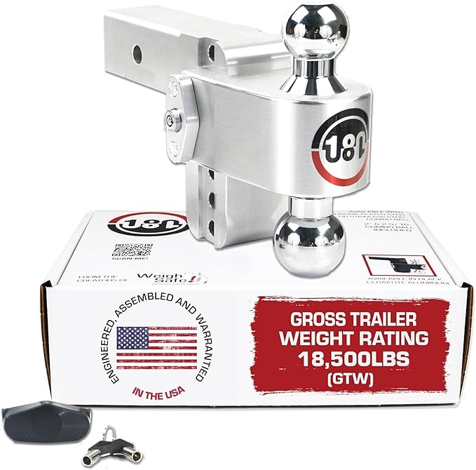 Weigh Safe Adjustable Trailer Hitch Ball Mount - 4" Adjustable Drop Hitch for 2.5" Receiver - Premium Heavy Duty Aluminum Trailer Tow Hitch w/Chrome Plated Tow Balls (2" & 2 5/16") - 18,500 GTW