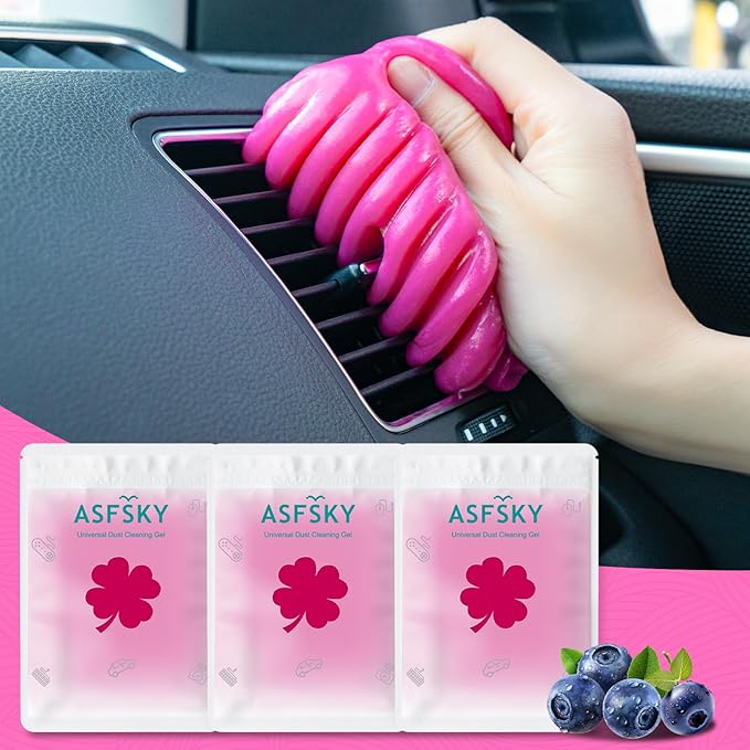ASFSKY Reusable Car Cleaning Gel with Strong Adhesion - Ideal for Car Interiors (Air Vents, Dashboards, Seat Gaps), Electronics (Keyboards, Laptops, Game Consoles), Home Appliances (3, Rose Red)