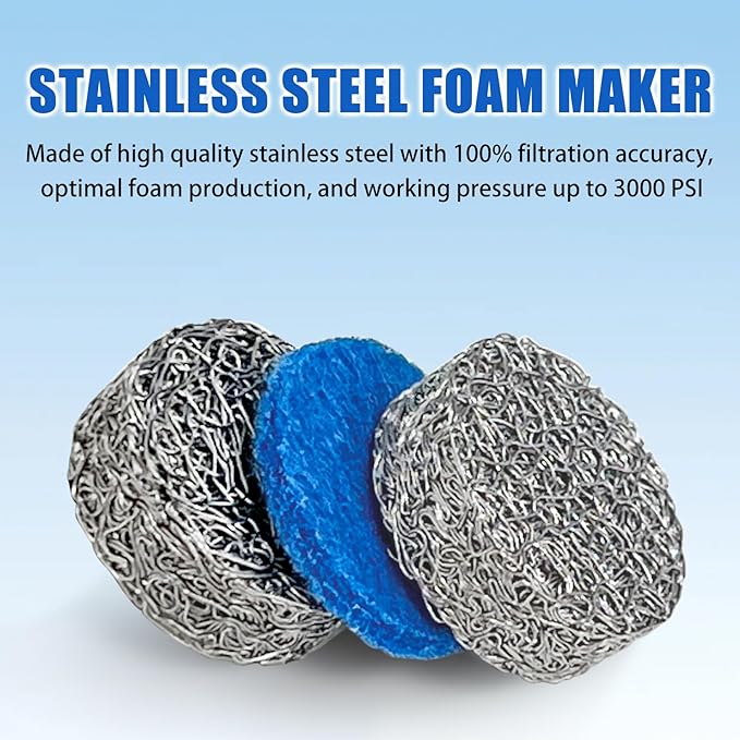 1.1 mm Foam Cannon Orifice Nozzle and Foam Maker Meshes Kit for Foam Cannon Replacement Thread Nozzle Tips and Mesh Filter, with Cleaning Tools, 3000PSI 2-Pack