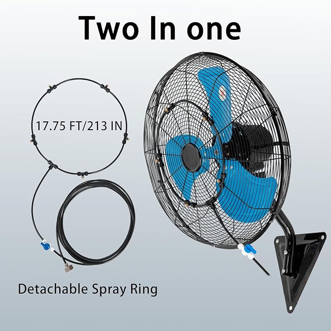 AZOUTDOOR 20" Wall Mount Fan 7000 CFM Wall Oscillating Fan 3-Speed Industrial Fans with Mist High Velocity Wall mounted Fans for Residential, industrial, Warehouse, Greenhouse, Workshop