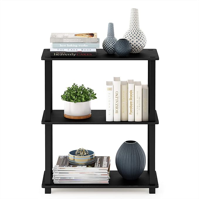 Furinno TURN-S-TUBE Storage Shelves Set of 2, 3-Tier Book Shelf, Corner Shelf, Toolless Open Shelves, Square Tubes, for Organization and Storage, Living Room, Garage, Home Office, Americano