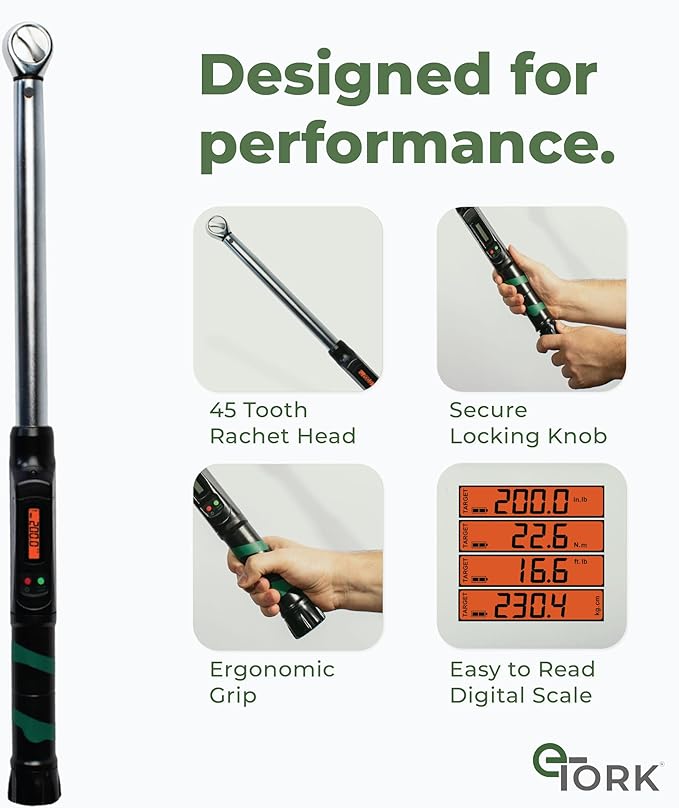 Digital Torque Wrench 1/2" Drive (25-250 ft-lb) - Professional Electronic & Click-Style Torque Tool for Automotive, Mechanic, Motorcycle, & Bike Maintenance - Precision Calibrated