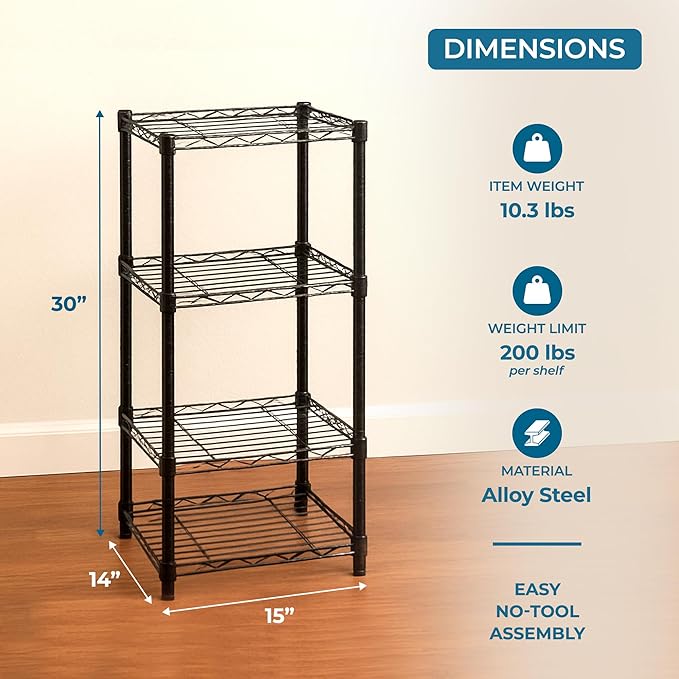 Honey-Can-Do Small 3-Tier Adjustable Storage Shelving Unit SHF-09209 Black 600 lbs