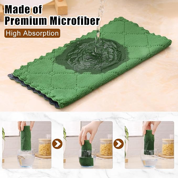 Mordimy 18 Pack Kitchen Cloths Dish Towels (10" x 10", Dark Grey & Grass Green), Super Soft and Absorbent Dish Cloths, Coral Velvet Microfiber Cleaning Cloth, Nonstick Oil Fast Dry Dishcloths