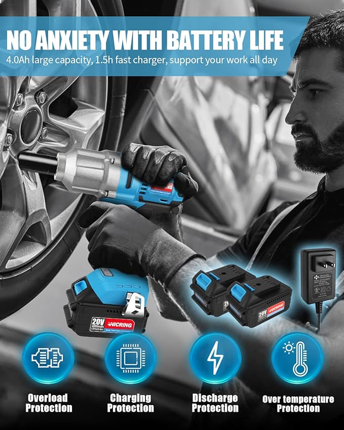 20V Cordless Impact Wrench - 1/2 Inch High Torque Electric Impact Driver With 4.0Ah Battery, Fast Charger and 4 Sockets