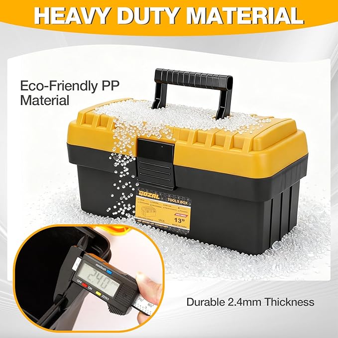 4 Pack Tool Box Heavy Duty Plastic Toolbox with Removable Trays & Dividers,Professional Lockable Portable Storage Box 13"15"17"19"Organizers for Garage Workshop Jobsite Home Hand Power Craft Tools